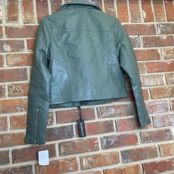 Blank NYC NWT Revolve Green Notched Collar Zip Up Faux Leather Moto Jacket Small - Picture 5 of 11